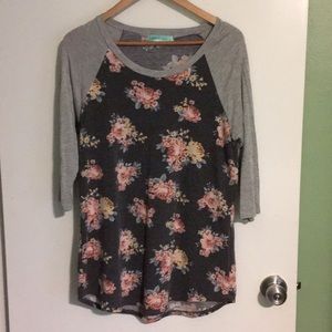 Chris & Carol Grey Floral Baseball Tee Tunic